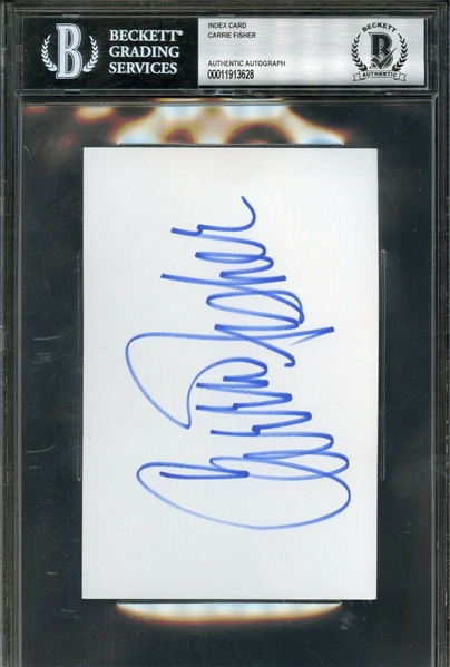 Carrie Fisher Near-Mint Signed 3" x 5" Index Card (Beckett/BAS Encapsulated)