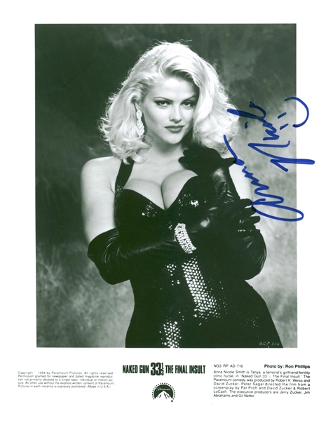 Anna Nicole Smith Signed 8" x 10" Photograph "Naked Gun 33 1/3" (JSA)
