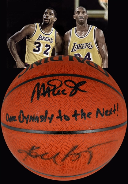 Lakers: Kobe Bryant & Magic Johnson Dual Signed Spalding NBA Basketball w/ "From One Dynasty to the Next" Insc. (PSA/DNA & BAS/Beckett))