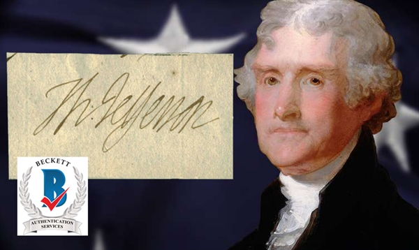 President Thomas Jefferson Exceptional Signed 2.25" x 3.5" Document Clipping - Beckett/BAS MINT 9!