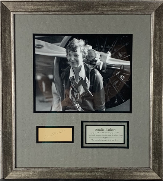 Amelia Earhart Impressive Signed 1.5" x 3.5" Cut Framed Display (PSA/DNA)