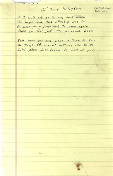 Chuck Berry Handwritten Unpublished Lyrics - "Ol Time Religion" (c.1980s)(Epperson/REAL LOA)