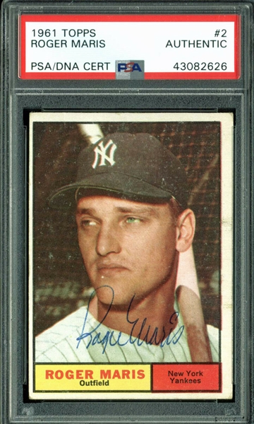 Roger Maris Signed 1961 Topps #2 Card (PSA/DNA Encapsulated)