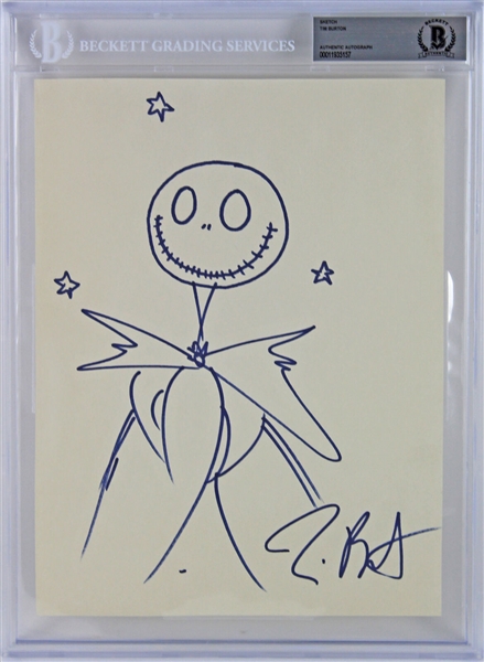 Tim Burton Hand Drawn & Signed Sketch of Jack Skellington! (Beckett/BAS Encapsulated)