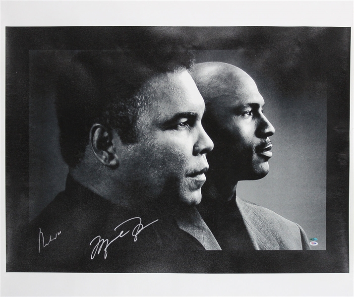 Muhammad Ali & Michael Jordan Large & Impressive 24" x 36" Dual-Signed Canvas Print (PSA/DNA & UDA)