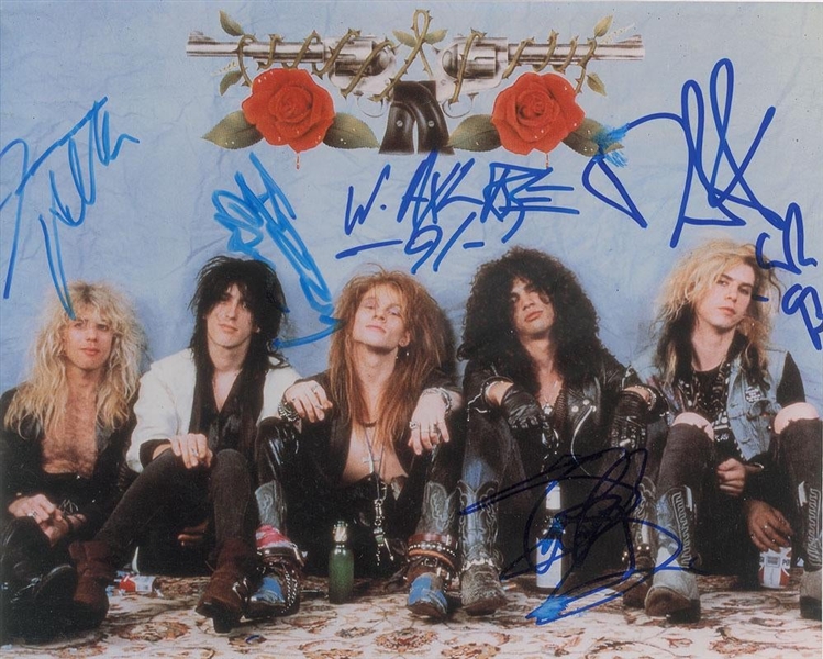 Guns N Roses RARE In-Person Signed 8" x 10" Color Photo with Original Lineup! (John Brennan Collection)(Beckett/BAS Guaranteed)