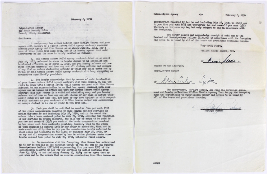 Marilyn Monroe Signed 1950 Legal Document Re: Screen Actors Guild Contract (Beckett/BAS)