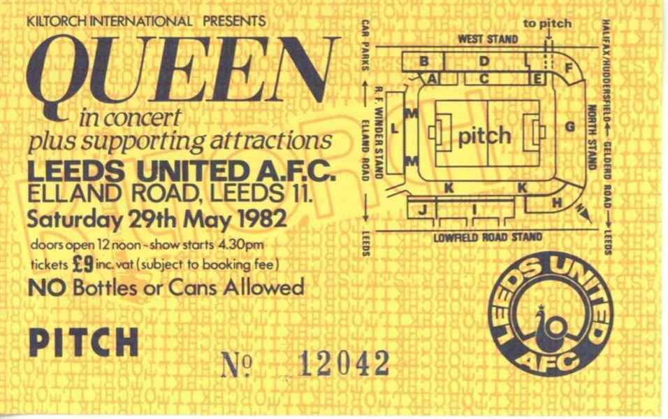 Queen Original 1982 British Concert Ticket