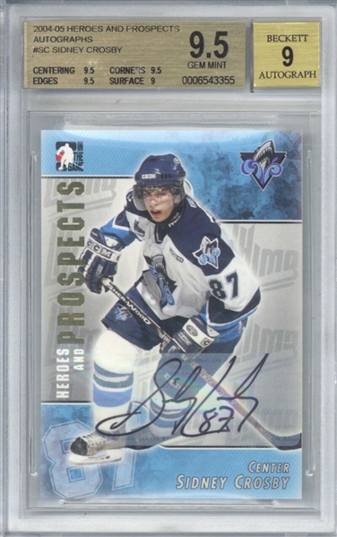 Sidney Crosby Signed 2004-05 Heroes & Prospects Rookie Card (Beckett/BGS Graded 9.5 w/ 9 Auto)