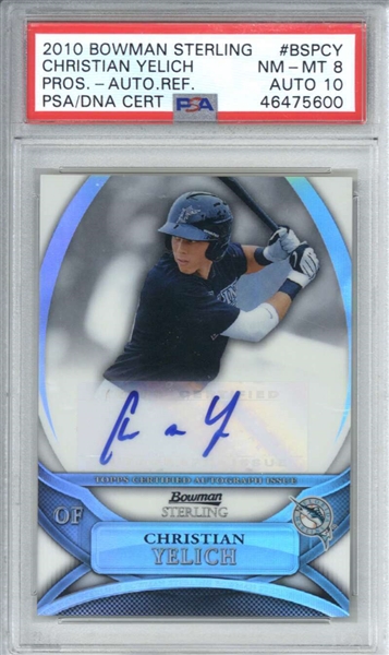 Christian Yelich Signed 2010 Bowman Sterling Prospects Refractor /199 Rookie Card (PSA Graded 8 w/ 10 Auto)