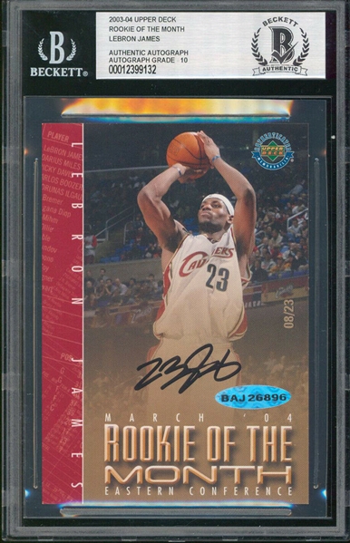 LeBron James Signed 2003-04 Rookie of The Month March 2004 Limited Edition Commemorative Card (#8/23)(UDA)(Beckett/BAS Encapsulated)