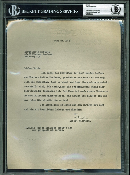 Albert Einstein Typed & Signed 1946 Letter in German (Beckett/BAS Graded GEM MINT 10)