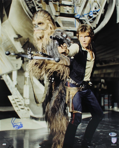 Star Wars: Harrison Ford & Peter Mayhew Signed 16" x 20" Color Photograph (Official Pix & Topps Authentics Holos)(Beckett/BAS LOA)