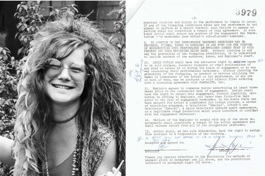 Desirable Janis Joplin Signed Contract (PSA Authentication)