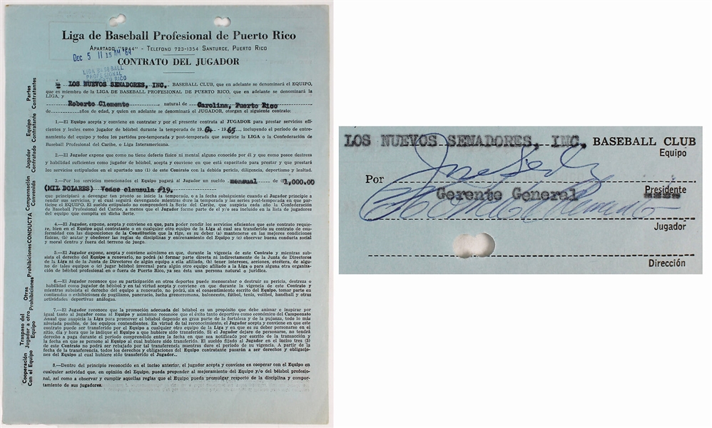 Roberto Clemente Signed 1965-66 Puerto Rican League Baseball Contract (PSA/DNA)