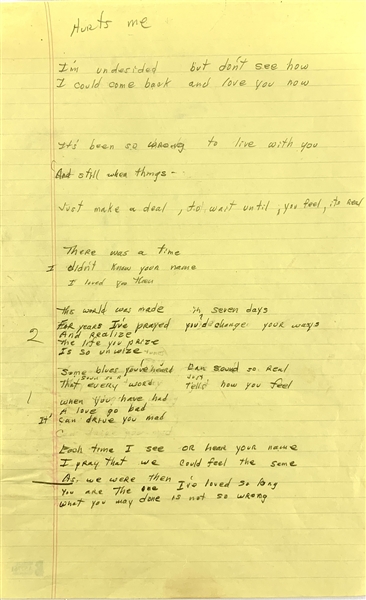 Chuck Berry Handwritten Unpublished Lyrics for Composition "Hurts Me" (c.1970s)(Beckett/BAS LOA)