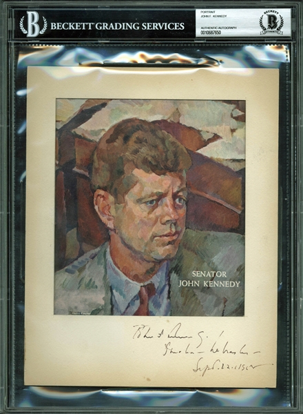 John F. Kennedy Rare Signed 6" x 7" Artist Rendering (BAS/Beckett Encapsulated)