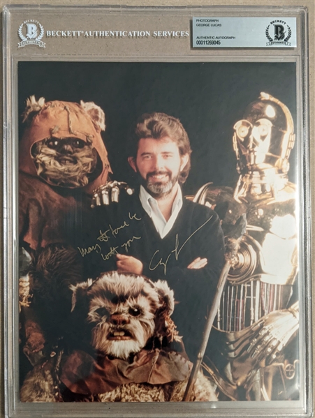 George Lucas Rare Early Signed 8" x 10" Portrait Photo with "May The Force Be With You" Inscription (Beckett/BAS Encapsulated)