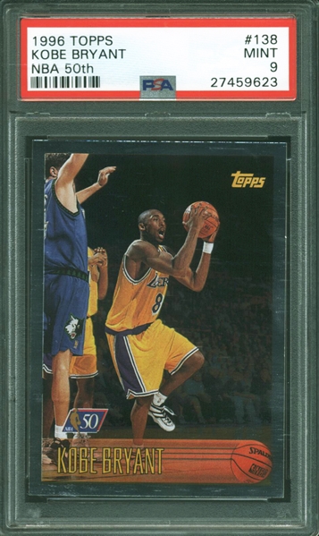 1996 Topps Kobe Bryant NBA 50th Anniversary #138 Rookie Card RC :: PSA Graded MINT 9