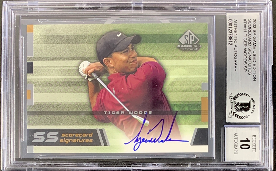 2003 UD SP Tiger Woods Game Used Edition Scorecard Signatures with On-Card Signature :: BAS Graded GEM MINT 10 Autograph!