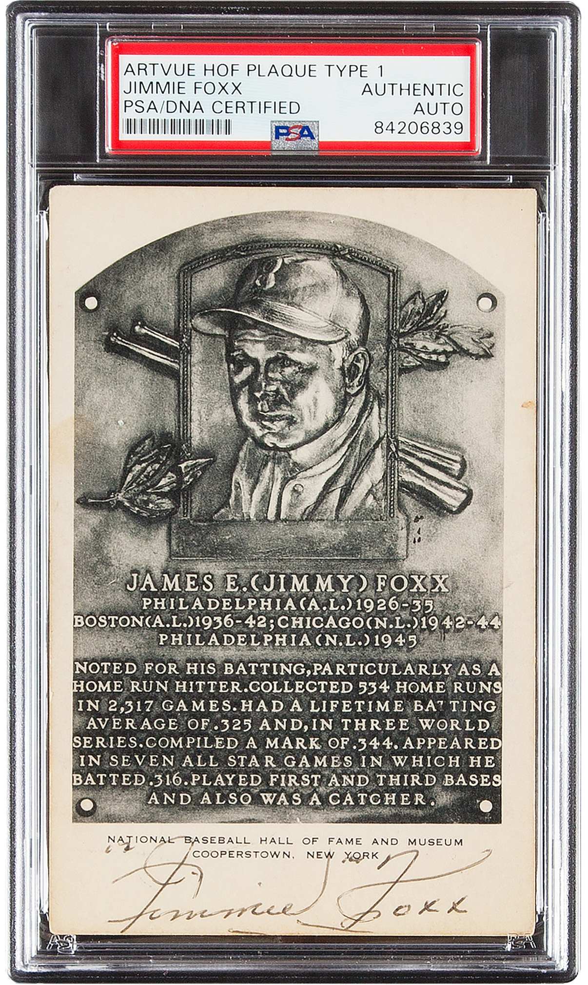 Lot Detail Jimmie Foxx Double Signed Vintage Hall Of Fame Artvue