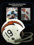 1973 Johnny Unitas Game Worn & Signed San Diego Chargers Helmet :: Photomatched to 9/23/73 Game vs. Buffalo Bills :: Final NFL Win as a Starter! (Resolution Photomatching LOA)