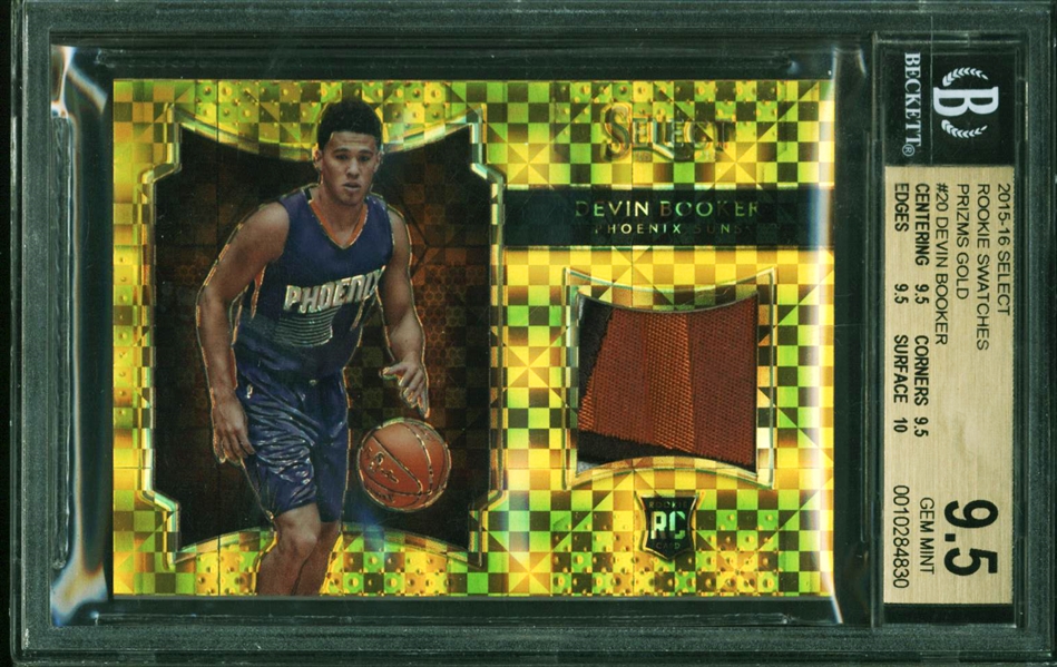 2015-16 Devin Booker Panini Select Prizm Gold Rookie Swatches RC #8/10 - BGS GEM MINT 9.5 with 9.5 & 10 Subgrades!