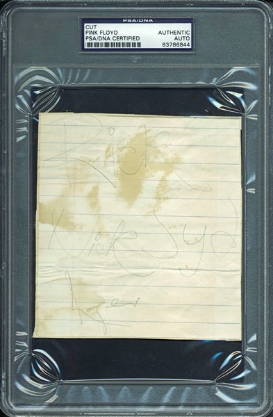 Pink Floyd Rare Vintage Band Signed Sheet with Syd Barrett (4 Sigs)(PSA/DNA Encapsulated)