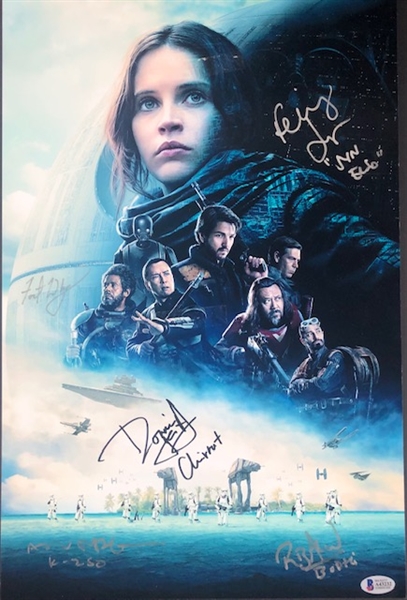 "Rogue One: A Star Wars Story Mini-Poster, signed by Felicity Jones, Alan Tudyk, Riz Ahmed, Donnie Yen, and Forest Whitaker (Beckett/BAS)