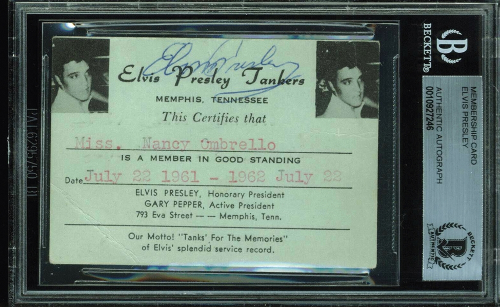 Elvis Presley Signed 1961-62 Fan Club Membership Card (Beckett/BAS Encapsulated)
