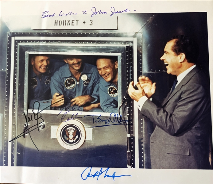 Apollo 11 Crew Signed 8" x 10" Photo with Armstrong, Aldrin, Collins and President Nixon! (Beckett/BAS Guaranteed)