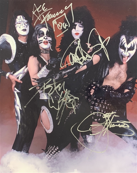 Kiss Superb Group Signed 11" x 14" Color Photo with Original Members (Beckett/BAS LOA)