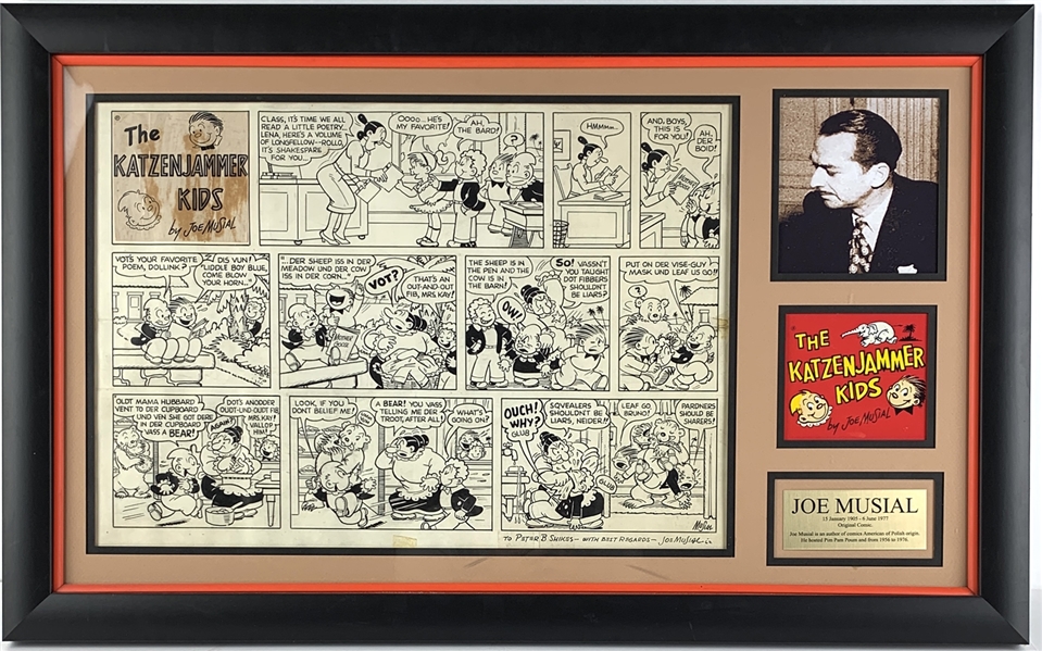 The Katzenjammer Kids: Joe Musial Signed Original Comic Strip Artwork (c. 1962) in Custom Framed Display (Beckett/BAS Guaranteed)