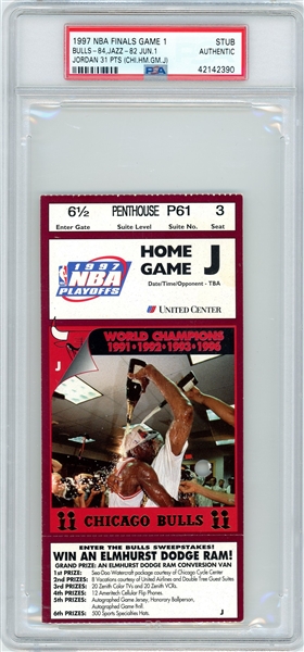 1997 NBA Bulls Finals Game 1 Authentic Ticket - Jordan Scores 31 and Bulls Win (PSA/DNA)