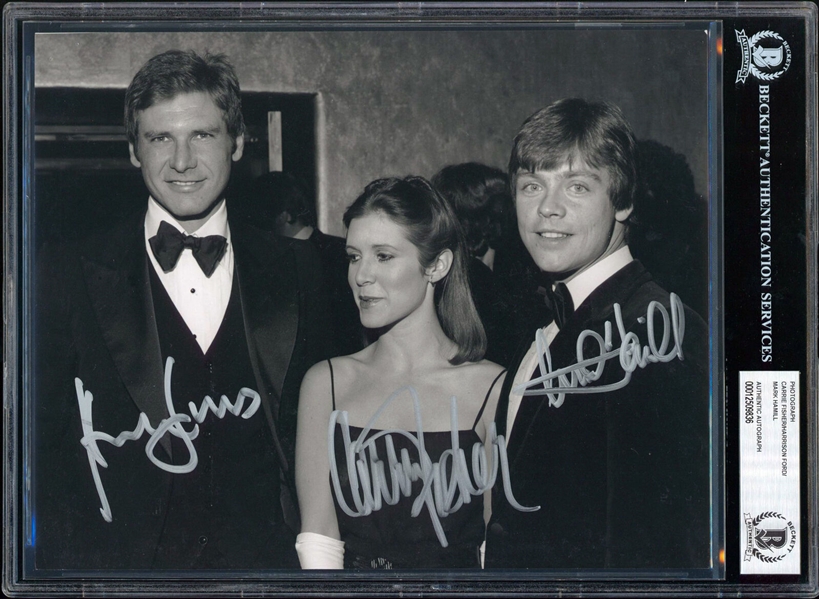 Star Wars: Harrison Ford, Mark Hamill & Carrie Fisher Signed 8" x 10" Photo (Beckett/BAS Encapsulated) 