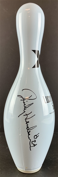 Rickey Henderson Used & Signed Bowling Pin from Lucky Strike Bowling Alley (Beckett/BAS Guaranteed)