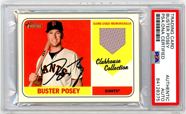 Buster Posey Signed 2018 Topps Heritage Clubhouse Collection Game Used Patch Card (PSA/DNA Encapsulated)