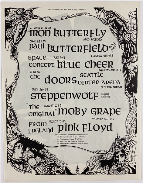 Pink Floyd/The Doors/Iron Butterfly (1968) Double-Sided Vintage Original Handbill 