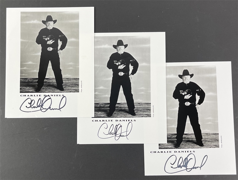 Charlie Daniels Lot of Three (3) Signed 8" x 10" Promotional Photographs (Third Party Guaranteed)
