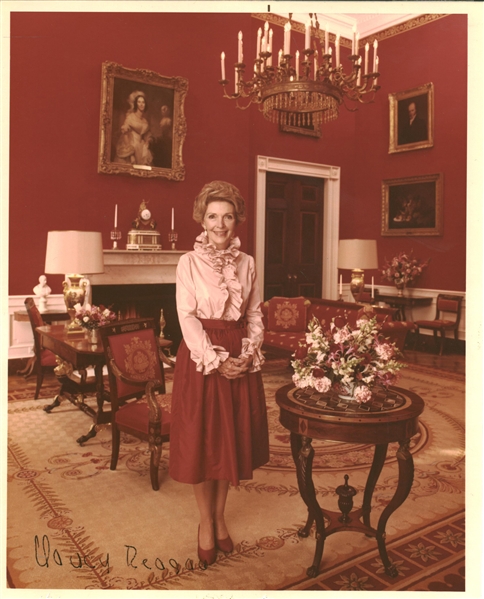 Nancy Reagan Signed 8" x 10" Photo of her standing gracefully in the "Red Room" at the White House (Beckett/BAS)