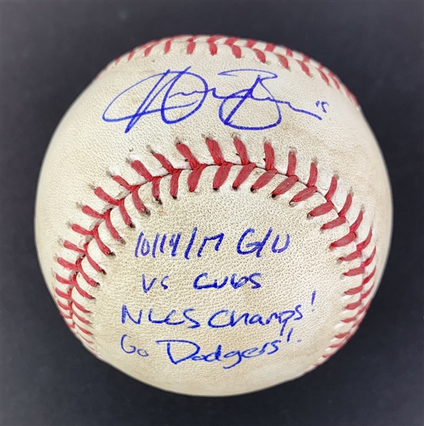 Austin Barnes Game Used & Signed OML Baseball :: Used 10-14-2017 CHC vs LAD (MLB Holo & PSA/DNA)