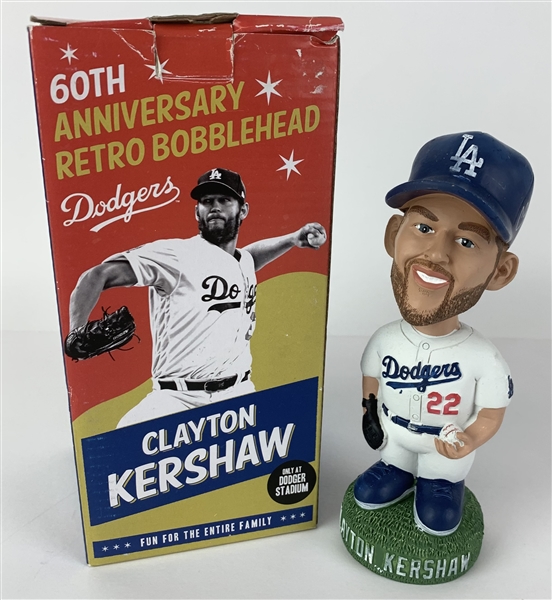 Clayton Kershaw Signed 2018 Dodgers 60th Anniversary Retro Bobblehead (In Box)(PSA/DNA)