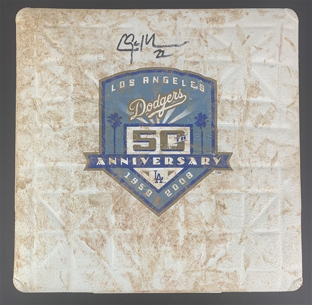 Clayton Kershaw Signed GAME USED 2008 LA Dodgers 50th Anniversary First Base :: Used 8-1-2008 LAD vs. AZ :: Kershaw vs. The Big Unit & Kershaw Rookie Year! (MLB Authentication & JSA LOA)