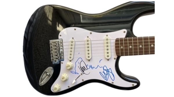 Coldplay Group Signed Black Fender Stratocaster Guitar (4 Sigs) (Roger Epperson/REAL LOA) 