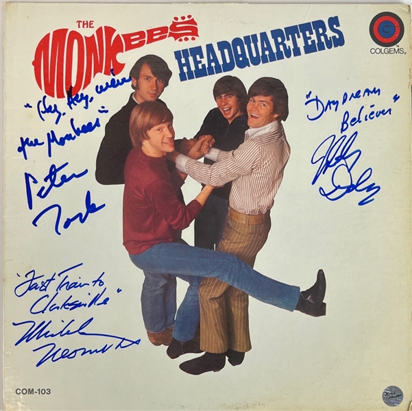 The Monkees: Dolenz, Tork, & Nesmith Signed "Headquarters" Album Cover w/ Vinyl (Beckett/BAS Guaranteed) 