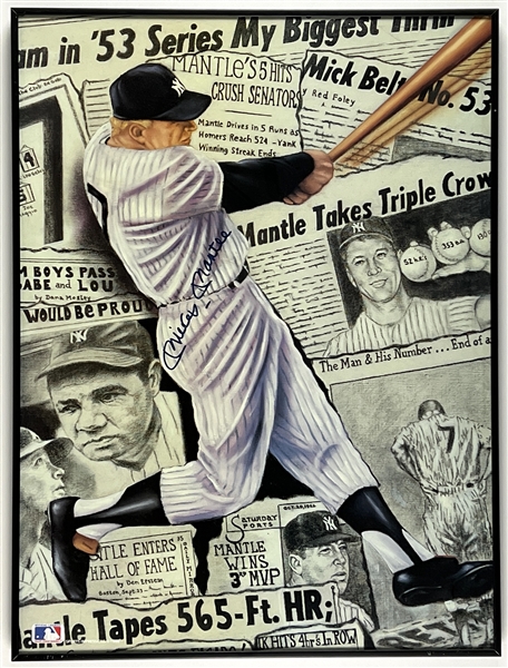 Mickey Mantle Signed Montage 17.5” x 23.5” Poster (Beckett/BAS Guaranteed) 