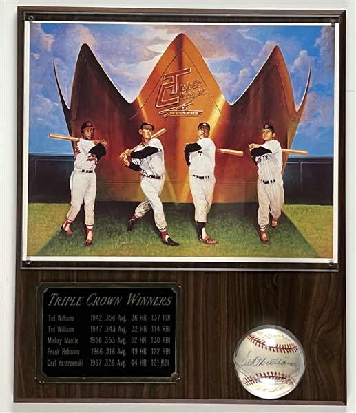 Triple Crown Winners Multi-Signed Baseball: Mantle, Williams, Robinson & Yastrzemski Display (Beckett/BAS Guaranteed)