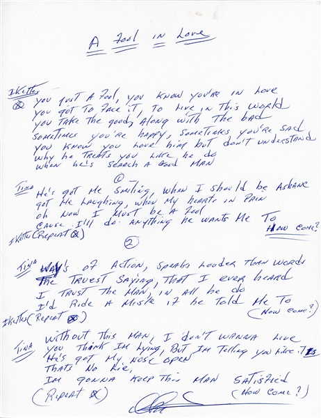 Ike Turner Handwritten & Signed Lyrics (Beckett/BAS Guaranteed)