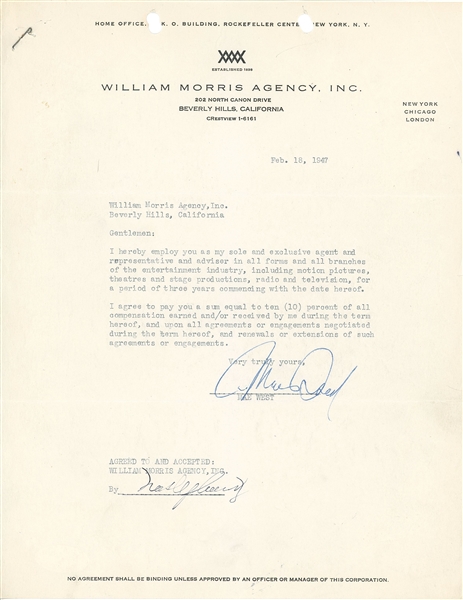 Mae West Signed 1947 Document (JSA Cert)