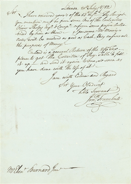 John Trumbull Signed 1782 Handwritten Letter (Beckett/BAS LOA)